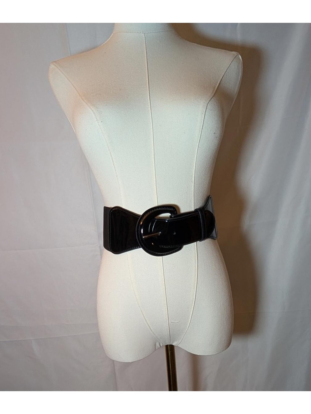 Black Wide Elastic Waistline Belt with Patent Leather Buckle 48” Long 1X/2X